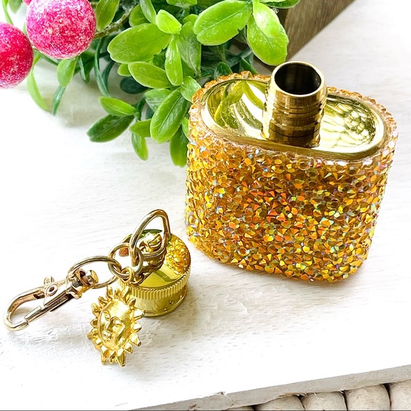 MINI FLASK crystal encrusted keyring IRIDESCENT keyfob CELESTIAL mini flask GOLD - Picture 4 of 7